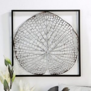 Leaf Metal Wall Art In Silver With Antique Dark Brown Frame