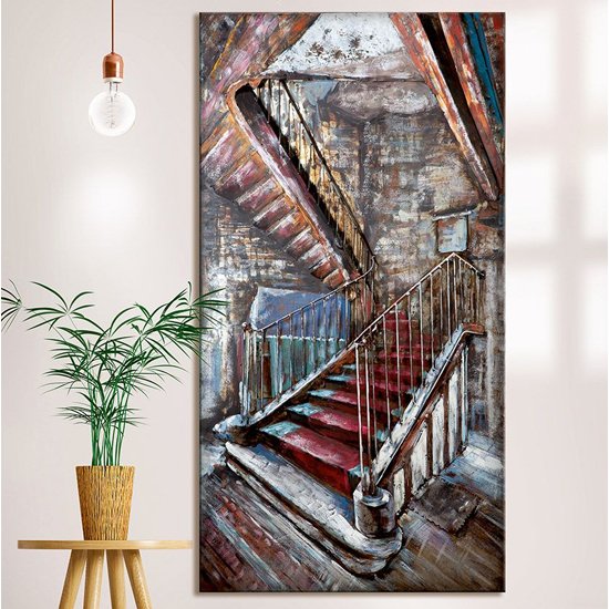 Mysterious Stair Picture Metal Wall Art In Multicolor Contemporarywallart Co Uk - Vertical Metal Wall Art Uk