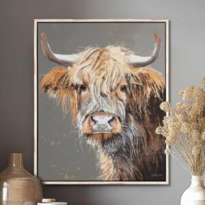 Bucyrus Small Canvas Highland Cow Wall Art In Oak Frame