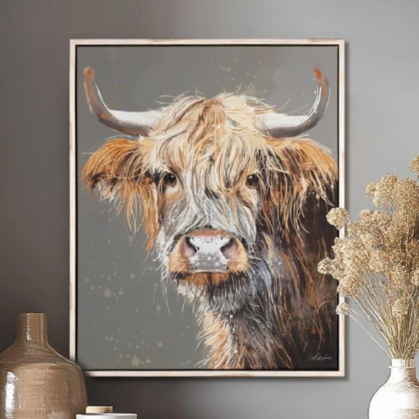 Bucyrus Small Canvas Highland Cow Wall Art In Oak Frame