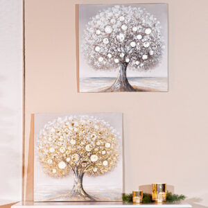 Aldgate Canvas Set Of 2 Solo Tree Wall Art In Gold And Silver