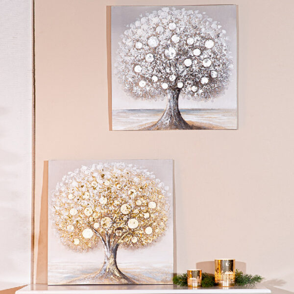 Aldgate Canvas Set Of 2 Solo Tree Wall Art In Gold And Silver