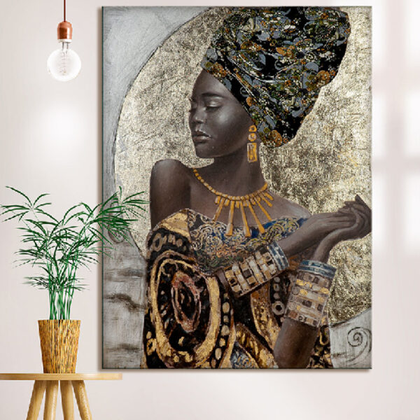 Aldgate Wooden African Lady Wall Art In Gold And Brown