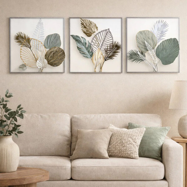 Alperton Metal Modern Botanical Trio Wall Art In Green And White