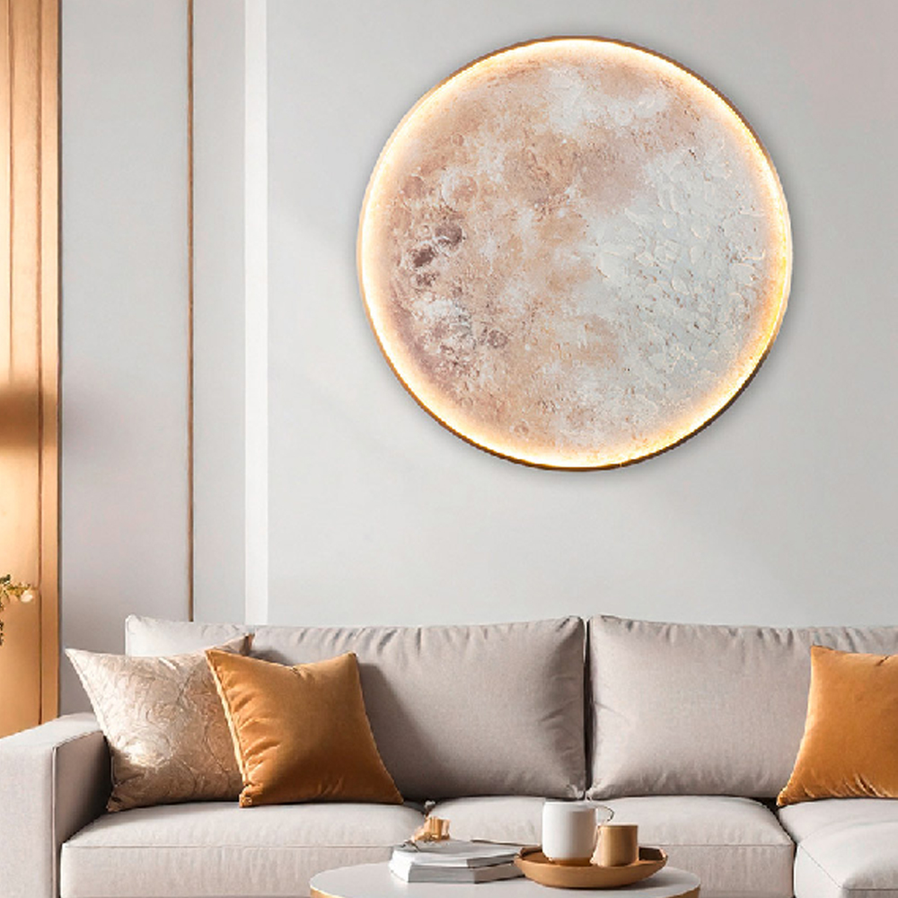 Cheam Canvas LED Moon Wall Art In White And Grey