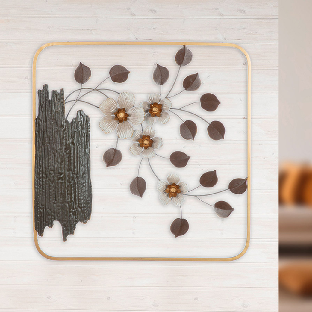 Cheam Metal Cherry blossom Wall Art In Brown And Cream