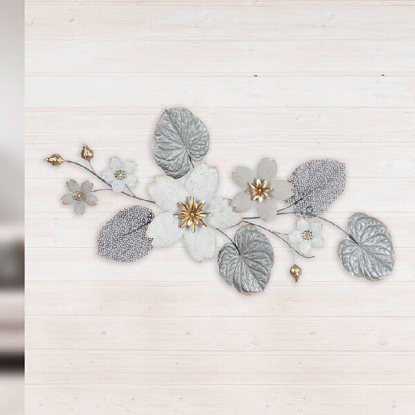 Cheam Metal Cherry blossom Wall Art In Silver And Grey