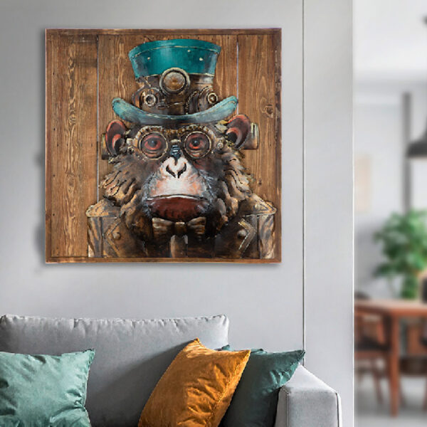 Cheam Metal Steampunk Ape Wall Art In Brown And Green