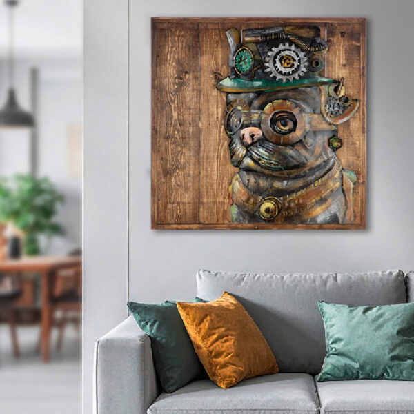 Cheam Metal Steampunk Dog Wall Art In Brown And Grey