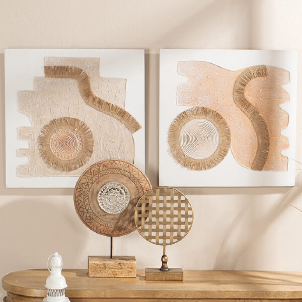 Colindale Canvas Set Of 2 Square Geometric Wall Art In Brown And White