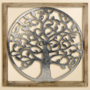 Colindale Large Wooden Trees life Wall Art In Natural And Silver