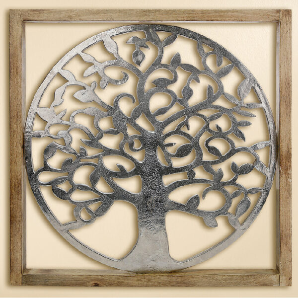 Colindale Large Wooden Trees life Wall Art In Natural And Silver
