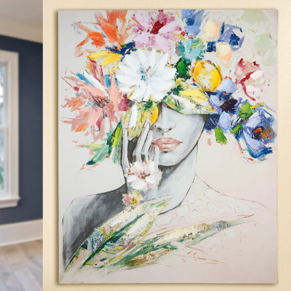 Colindale Wooden Floral Design Woman Wall Art In Multicoloured