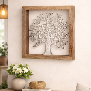 Colindale Small Wooden Trees life Wall Art In Natural And Silver